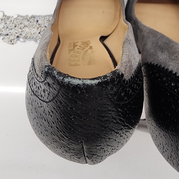 Ferragamo Vara Spectator Platform Pumps Gray Suede & Black Leather US 10, IT 40 - Picture 8 of 14